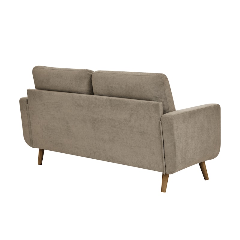 67.7" Wide Mid-Century Modern Tufted Loveseat Sofa in Khaki Polyester with Wooden Legs