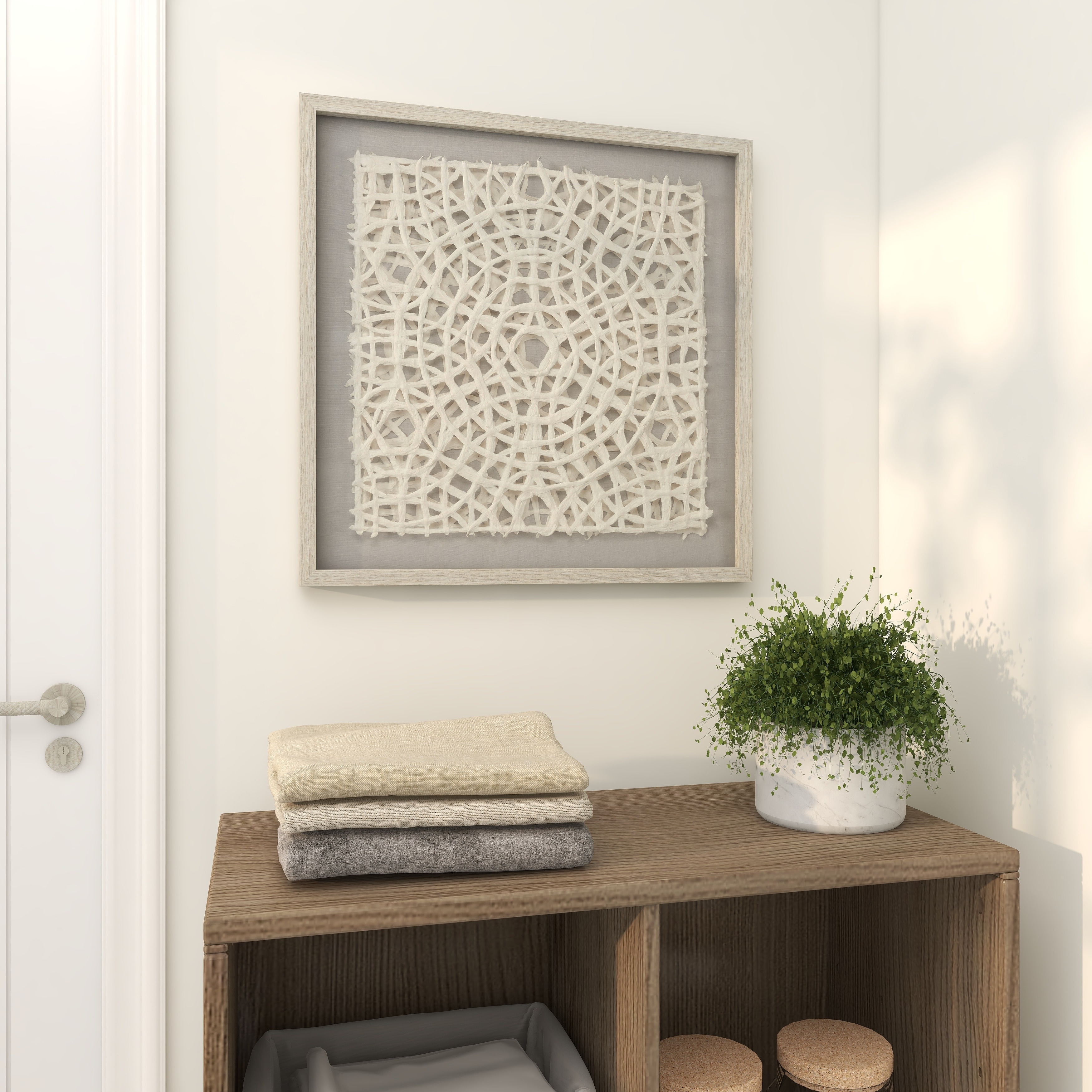 Handmade 3D Origami White Paper Geometric Shadow Box Wall Art 24x24