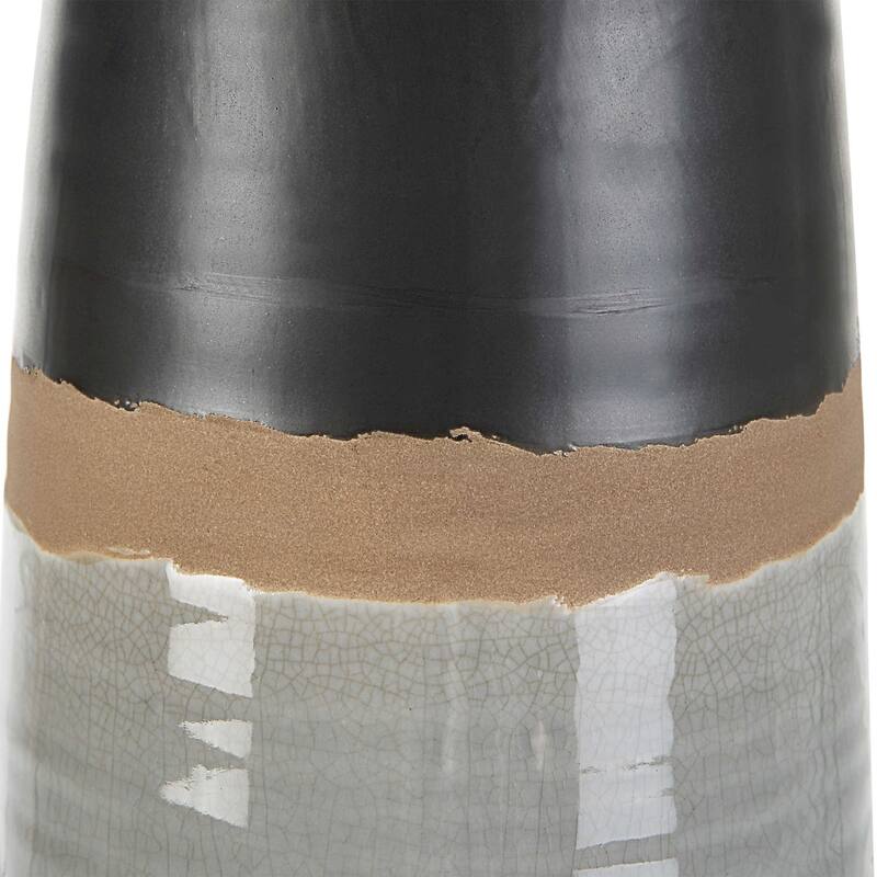Glossy Uneven Band Table Lamp with Drum Shade - 25.5" - Gray and Black