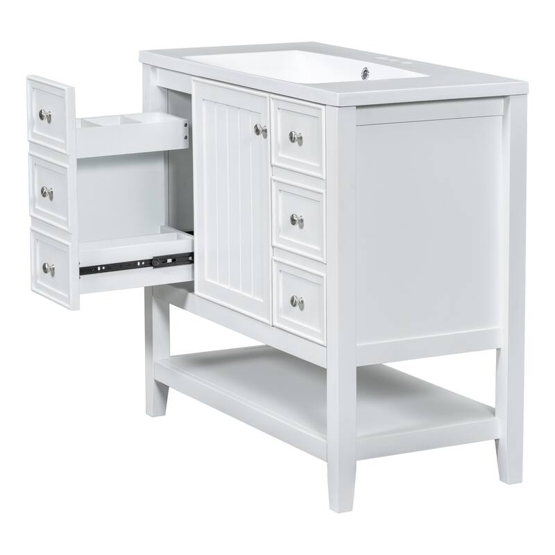 36" Bathroom Vanity with Sink Combo, One Cabinet and Three Drawers, Solid Wood and MDF Board