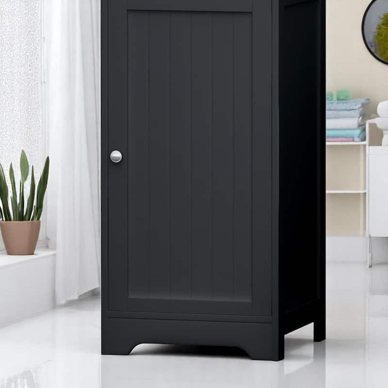 63'' Modern Bathroom Linen Cabinet with Doors and Open Shelves, MDF Freestanding Storage Unit