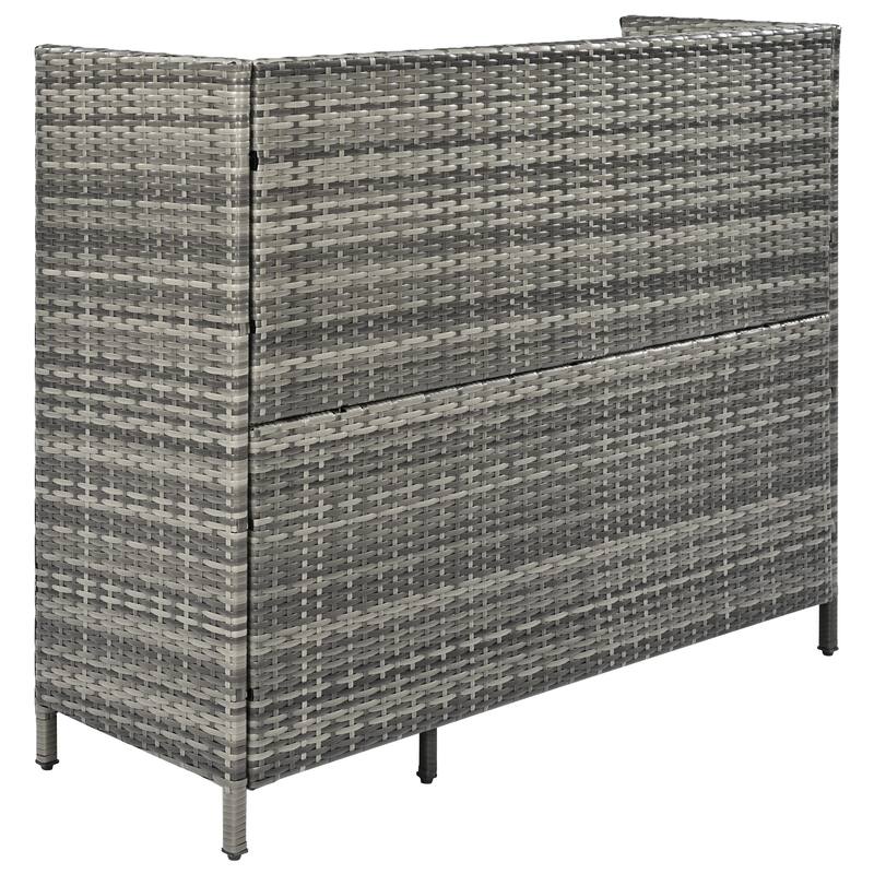 47.5"W Wicker Outdoor Storage Cabinet with Glass Desktop, Weather-proof Rattan Bar Table with Three Doors, Adjustable Shelf