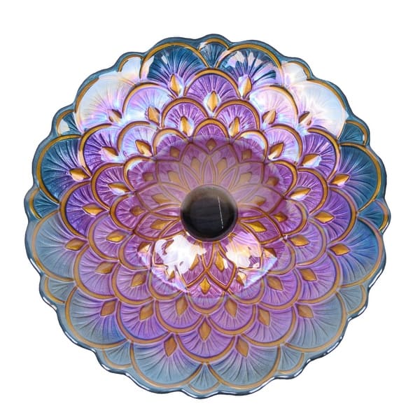 slide 1 of 1, Solar Multicolor Floral LED-lit Glass Bird Bath with Stand