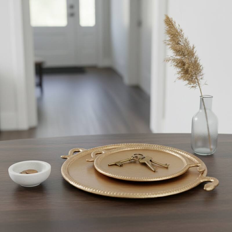 Metal Faux Snake Border Round Trays Set of 2 - Gold, 15" - 19.0"