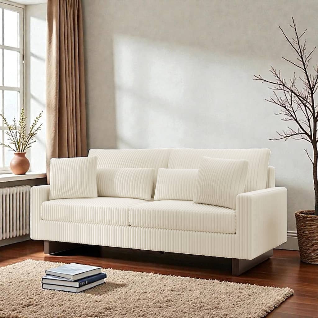 80.31" Modern Corduroy Loveseat Sofa with 4 Pillows, Upholstered Couch with Deep Seat for Living Room