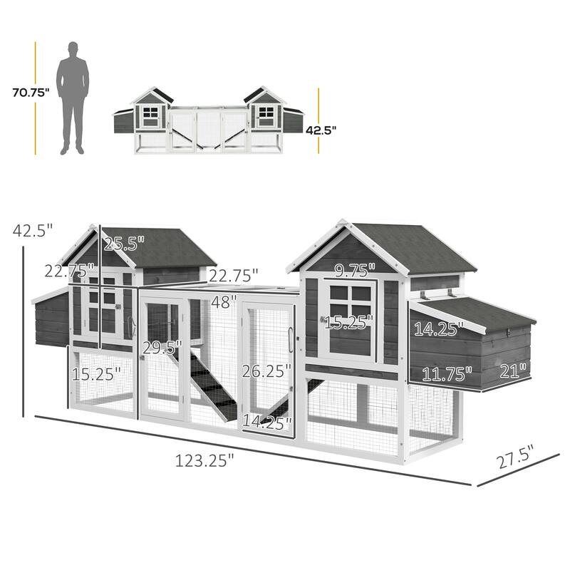 PawHut Dual Wooden Chicken Coop with Garden Bed, Large Outdoor Hen House with Nesting Boxes Removable Trays, Ramps Run