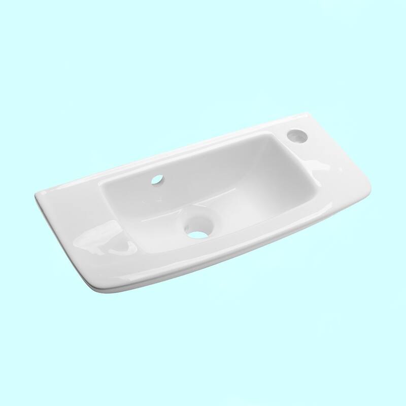 White Ceramic Wall Mount Sink Edgewood 20" Rectangular Vessel Sink with Overflow And Single Faucet Holes Renovators Supply