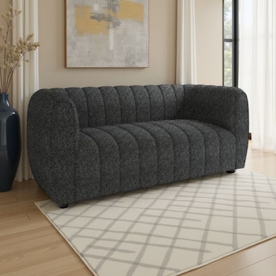 Hery Loveseat, 65 Inch, Black Boucle, Vertical Channel Tufted Details