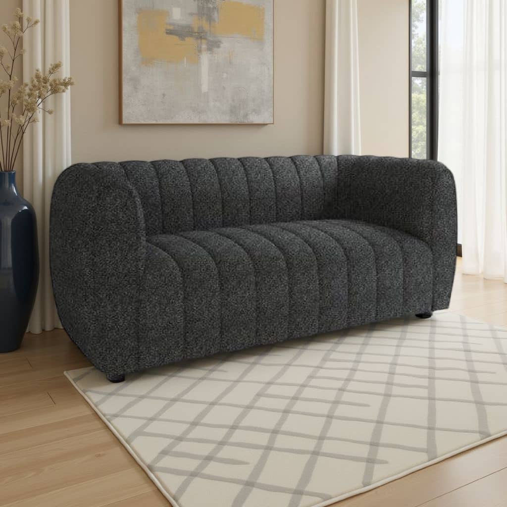 Hery Loveseat, 65 Inch, Black Boucle, Vertical Channel Tufted Details