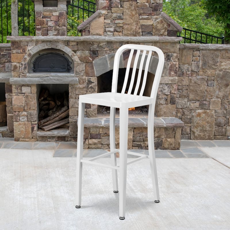 Indoor/Outdoor Commercial Grade Metal Modern Barstools (Set of 2) - White