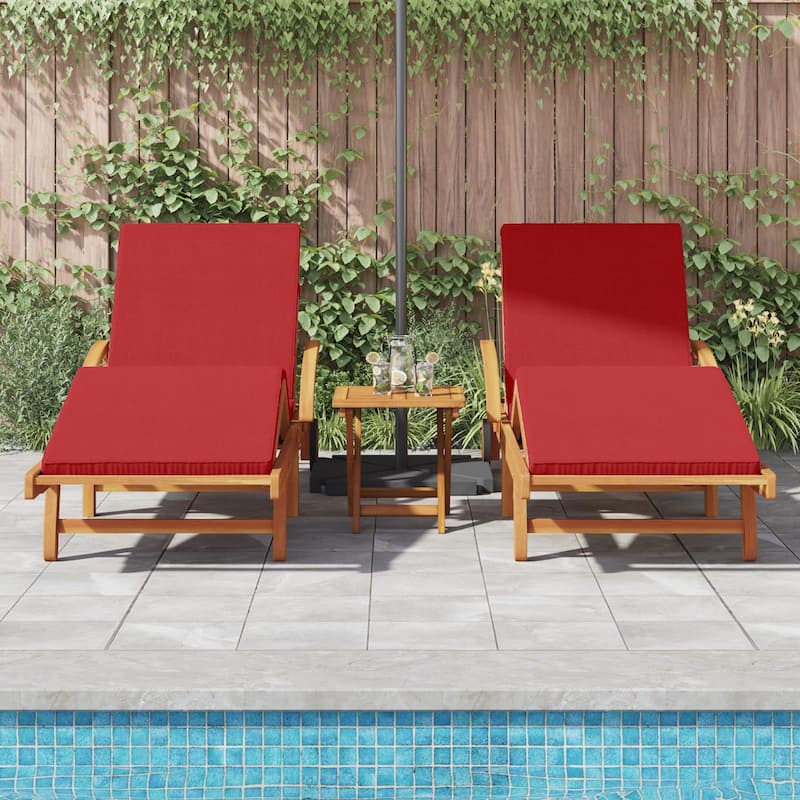 vidaXL Sun Loungers 2 pcs with Cushions and Wheels Red Solid Wood Acacia - 78.7 x 26.4 x 33.1