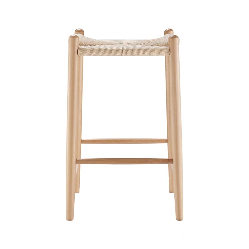 HomeRoots 27" Natural Rush and Solid Wood Backless Counter Height Bar Chair