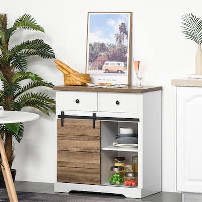 HOMCOM Retro Rustic Barn Door Storage Cabinet Farmhouse Buffet Sideboard Coffee Bar With Wine Racks for Kitchen