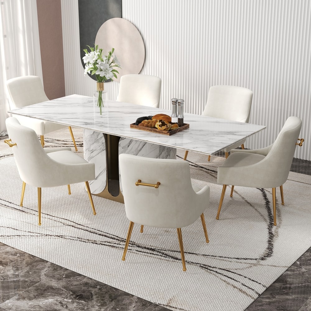 SEYNAR Velvet Upholstered Dining Chair Set of 6, Modern Glam Armless Side Chair