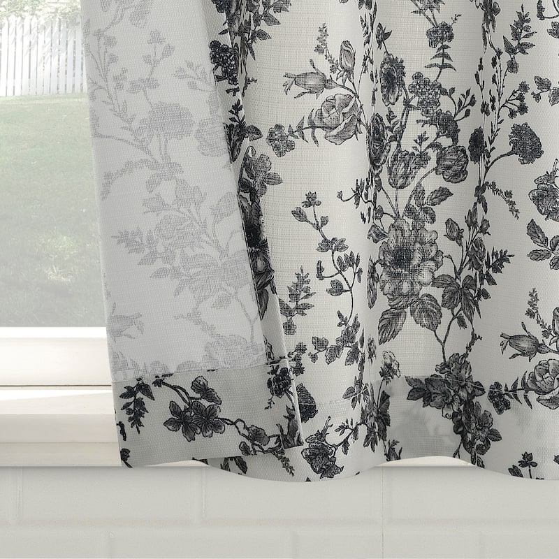 No. 918 Elara 2-pack Tonal Botanical Semi-Sheer Rod Pocket 2-Piece Kitchen Curtain Tier Pair