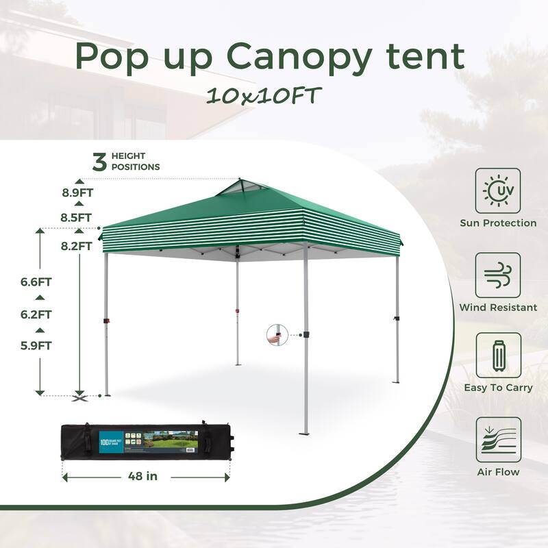 10x10 Pop-up Canopy Portable Lightweight FoldingTent, Adjustable Height Instant Gazebo Canopy with Wheeled Bag