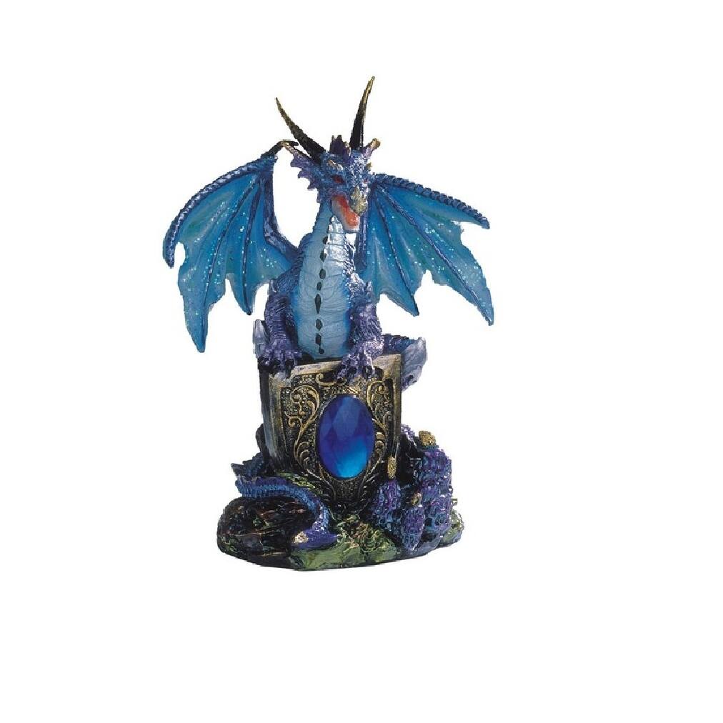 Q-Max 6"H Blue Dragon with Blue Gem Statue Fantasy Decoration Figurine