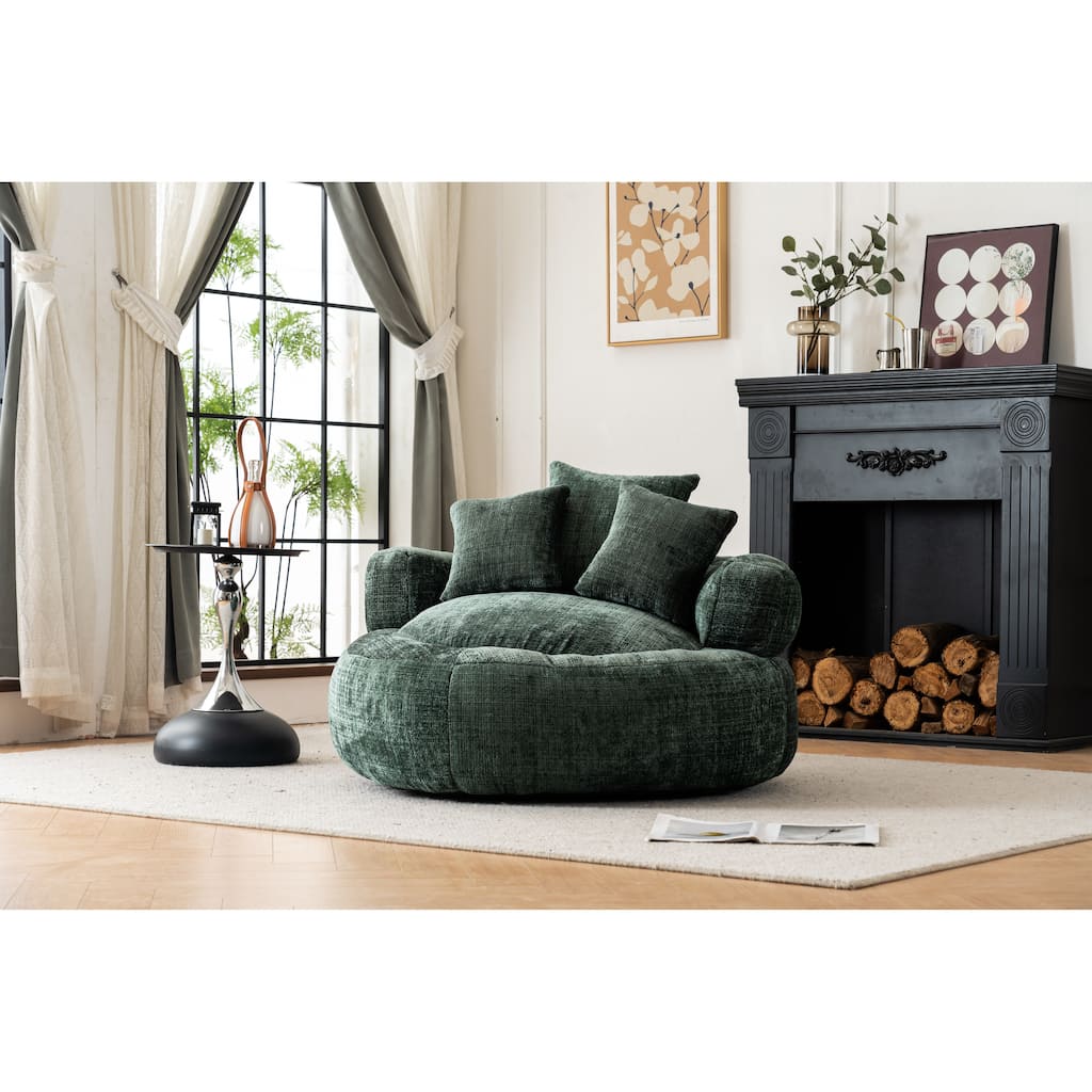 Bean Bag Lazy Sofa with Ultra Soft Chenille Cover,Round Bean Bag,Indoor & Outdoor