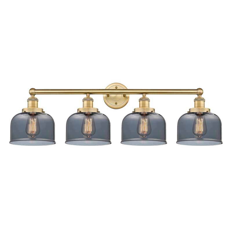 Innovations Lighting Large Bell - 4 Light 34" Bath Vanity Light - Brushed Brass/Light Smoke