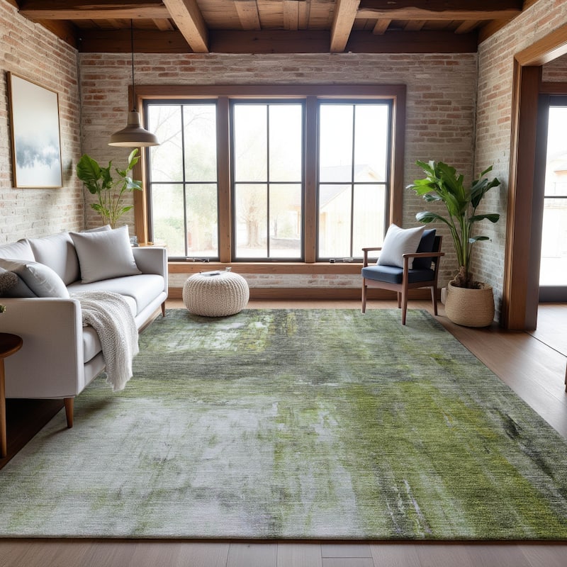 Premium Washable Super Soft Modern Watercolor Mayfield Rug - Aloe - 9' x 12'