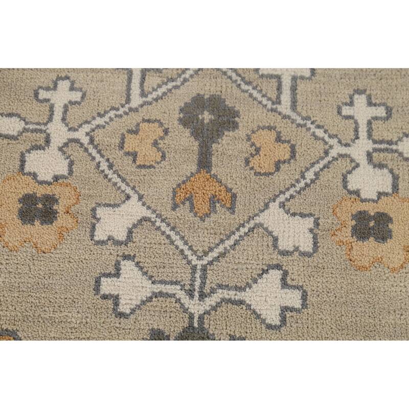 All-Over Beige & Ivory Oushak Indian Area Rug Handmade Wool Carpet - 9'1"x 11'8"