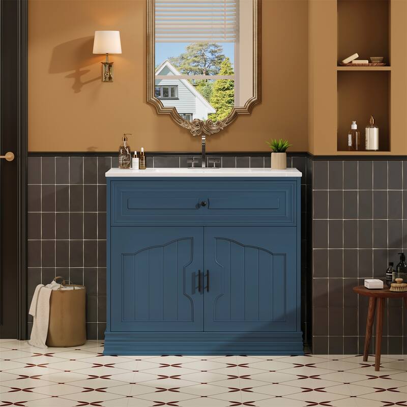 Bathroom Vanity Solid Wood Storage Cabinet with 2 Large Soft Closing Doors, Convenient Door Organizers and Adjustable Shelving