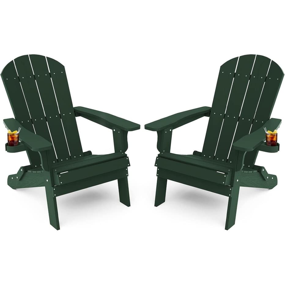 WINSOON All Weather HIPS Folding Oversized Adirondack Chair with Cup Holder