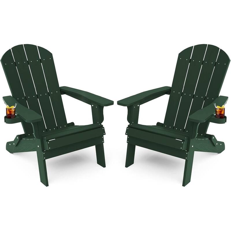 WINSOON All Weather HIPS Folding Oversized Adirondack Chair with Cup Holder