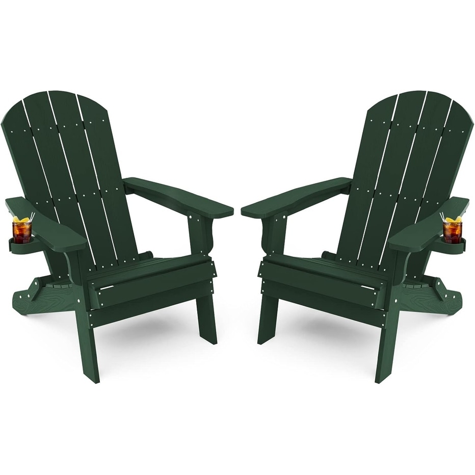 WINSOON All Weather HIPS Folding Oversized Adirondack Chair with Cup Holder