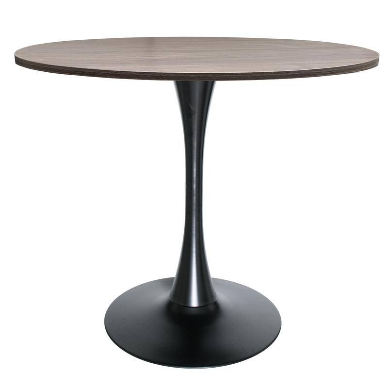 Bristol Mid-Century Modern Round Dining Table for 4 with MDF Top and Sleek Black Iron Base for Kitchen & Dining Room
