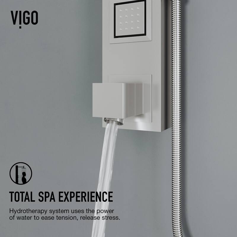 VIGO Bowery 58" H x 4" W 4-Jet Shower Panel with Square Shower Head and Tub Filler