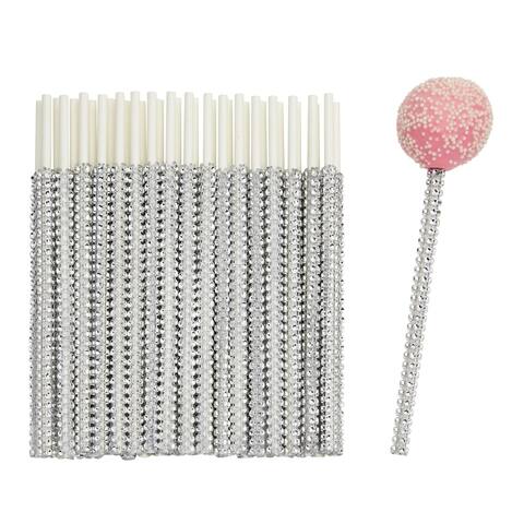 36 Pack Rhinestone Silver Cake Pop Sticks for Candy Apples, Treats, 6 in