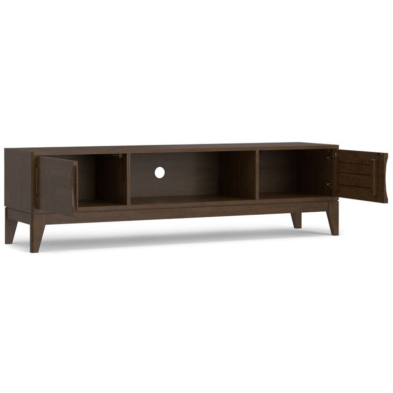 WYNDENHALL Pearson SOLID HARDWOOD 72 inch Wide Modern TV Media Stand in Walnut Brown For TVs up to 80 inches