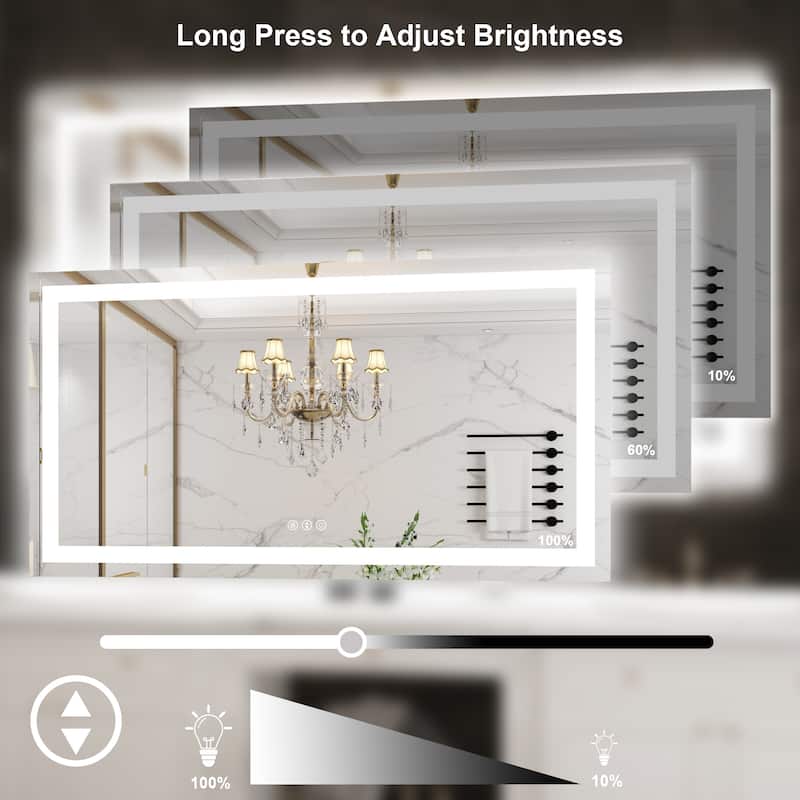55 in. W x 30 in. H Large Rectangular Frameless Anti-Fog LED Light Wall Mounted Bathroom Vanity Mirror in White