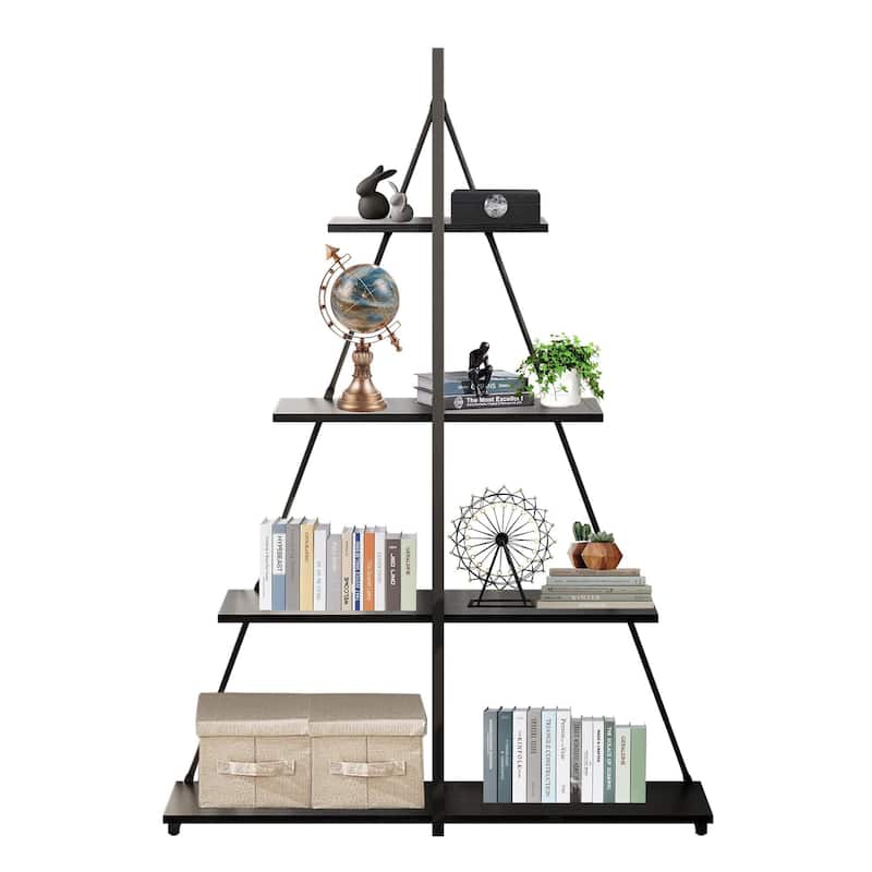 4-Tier A-Frame Ladder Bookshelf, Brown Stylish Ladder Bookcase