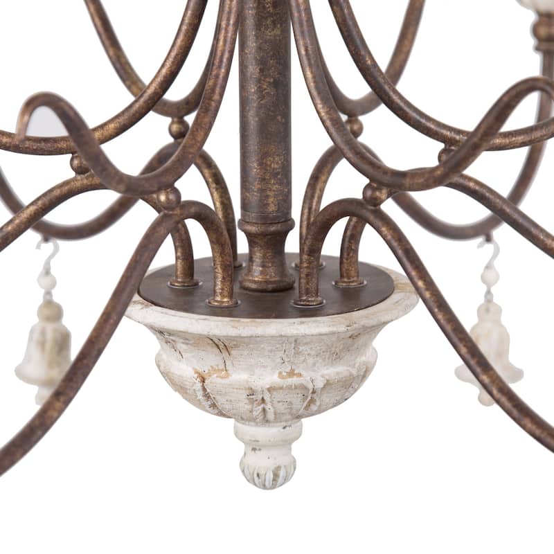 Farmhouse 6-Light Wood Chandelier French Country Candle Ceiling Light for Dining Room - D 26.5" x H 22.5"