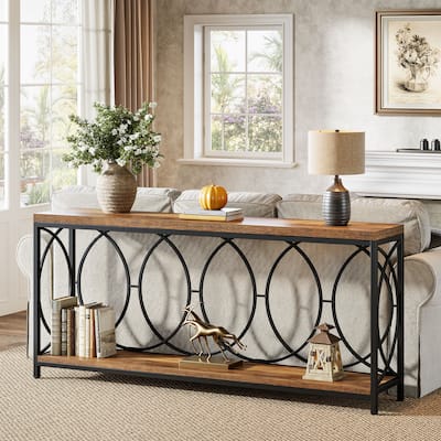 70.9-Inch Extra Long Industrial Sofa Table, 2-Tier Console Table