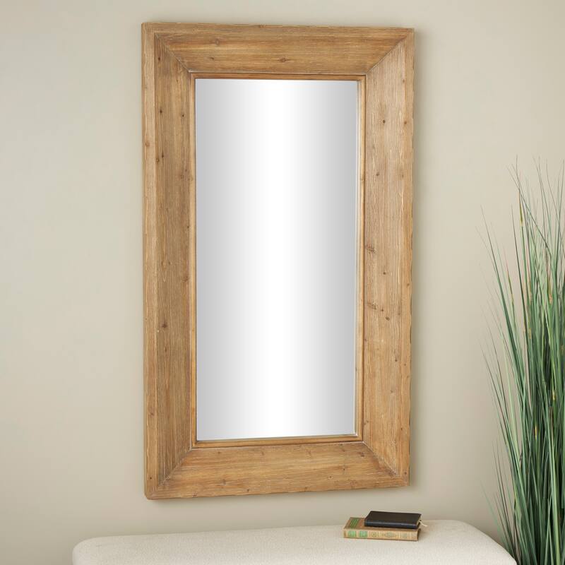 Brown Wood Room Floor Mirror with Natural Wood Grains - Brown