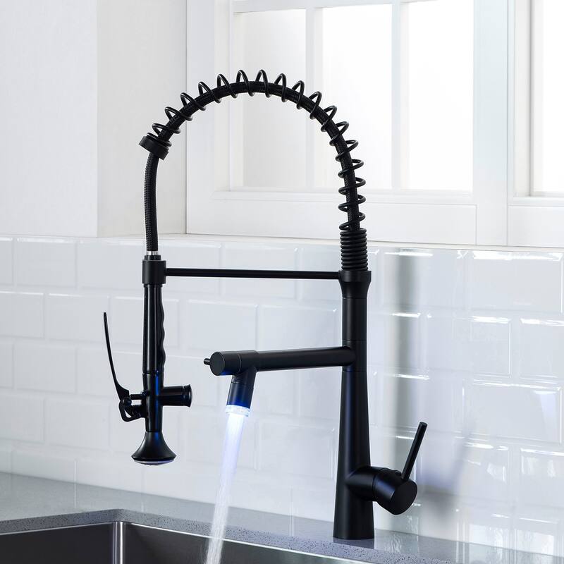 Black Single Handle Pull Down Sprayer Kitchen Faucet with LED Light