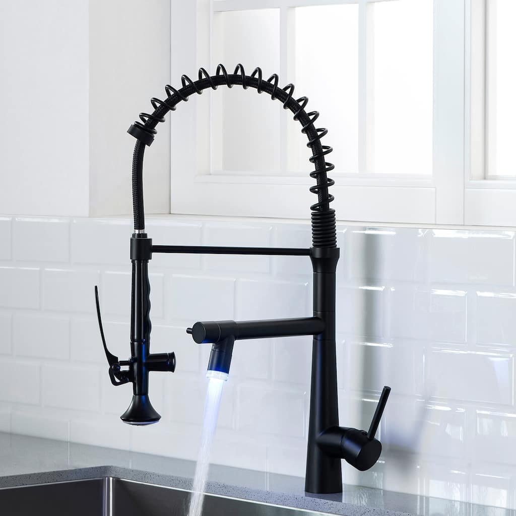Black Single Handle Pull Down Sprayer Kitchen Faucet with LED Light