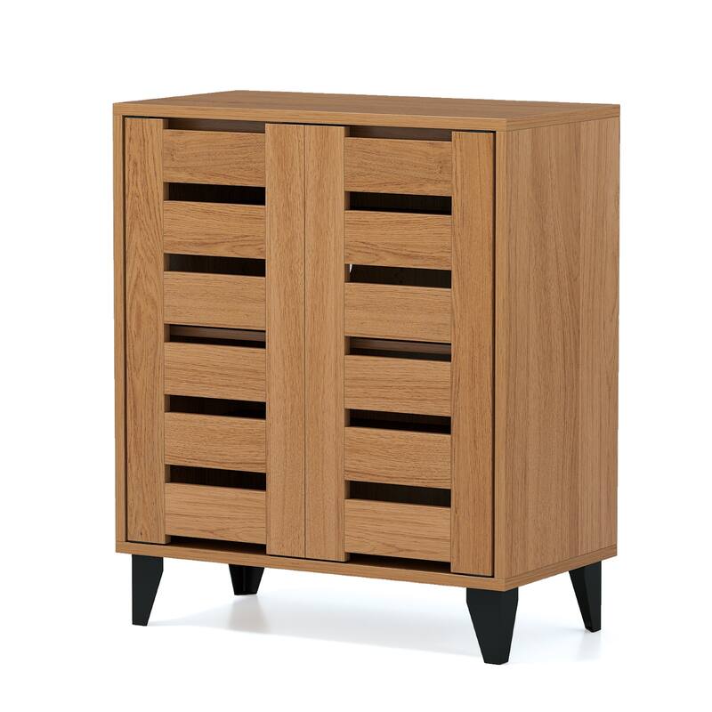 Gymax 2-Door Shoe Cabinet 4-Tier Farmhouse Shoe Organizer w/ Louvered