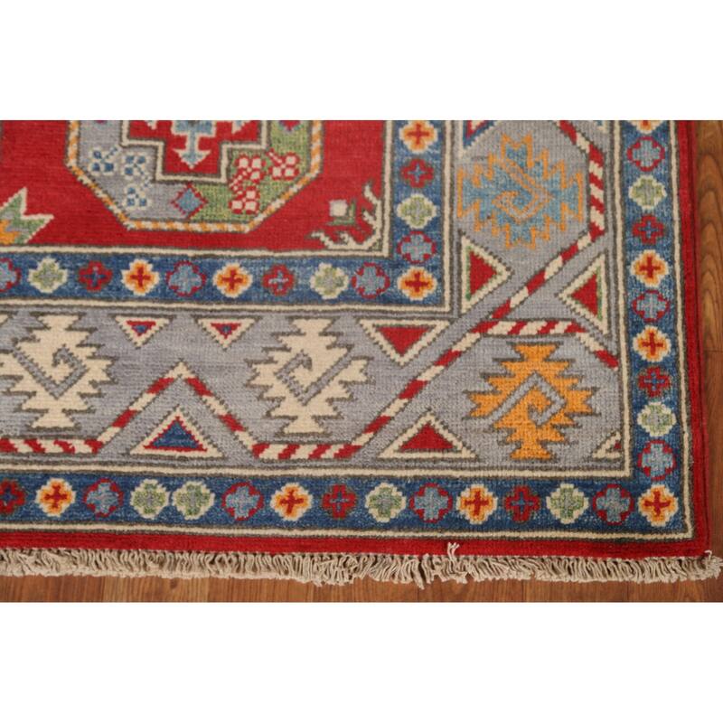 Geometric Kazak Oriental Hallway Runner Rug Hand-knotted Wool Carpet - 2'9" x 9'7"
