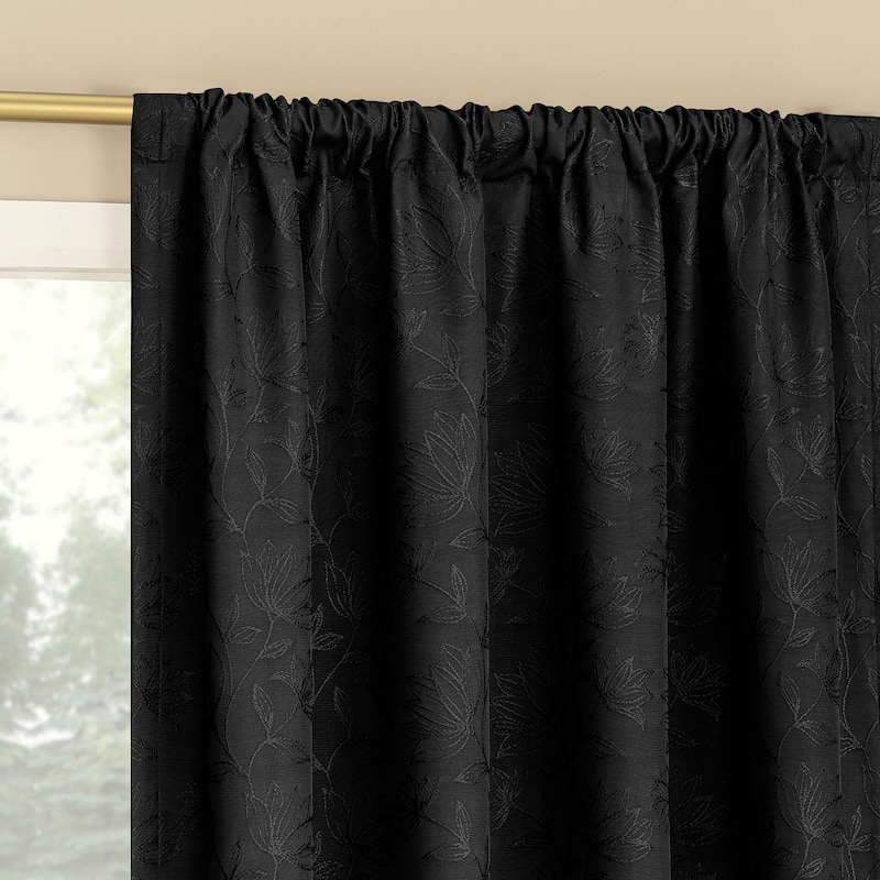 Sun Zero Bronte Floral Jacquard Total Blackout Rod Pocket 1-Piece Curtain Panel, Single Panel - 50" x 84" - Black