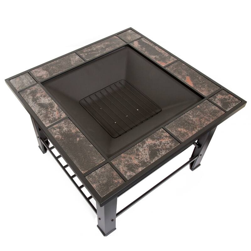 Pure Garden Wood Burning 30-inch Square Marble Tile Fire Pit Set - 30 x 30 x 20