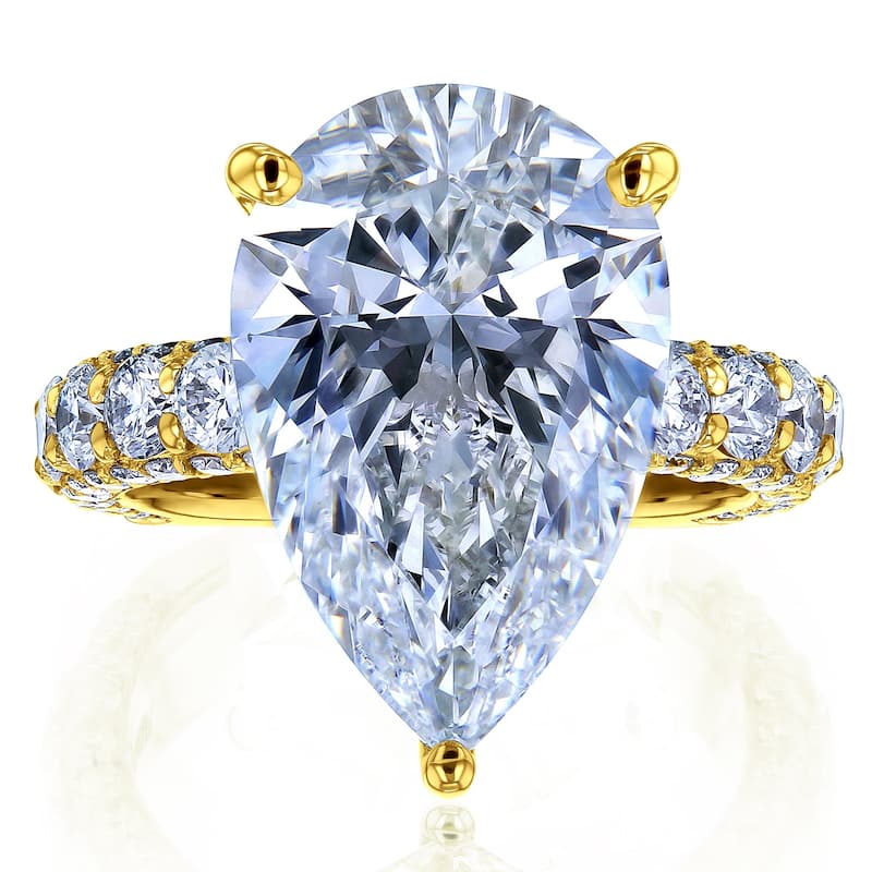 Kobelli 8 Carat Lab Grown Diamond Certified 14k Solid Gold Bold Pear-cut Micro Pavé Beckham Engagement Ring (EF/VS) - Yellow - 10.5