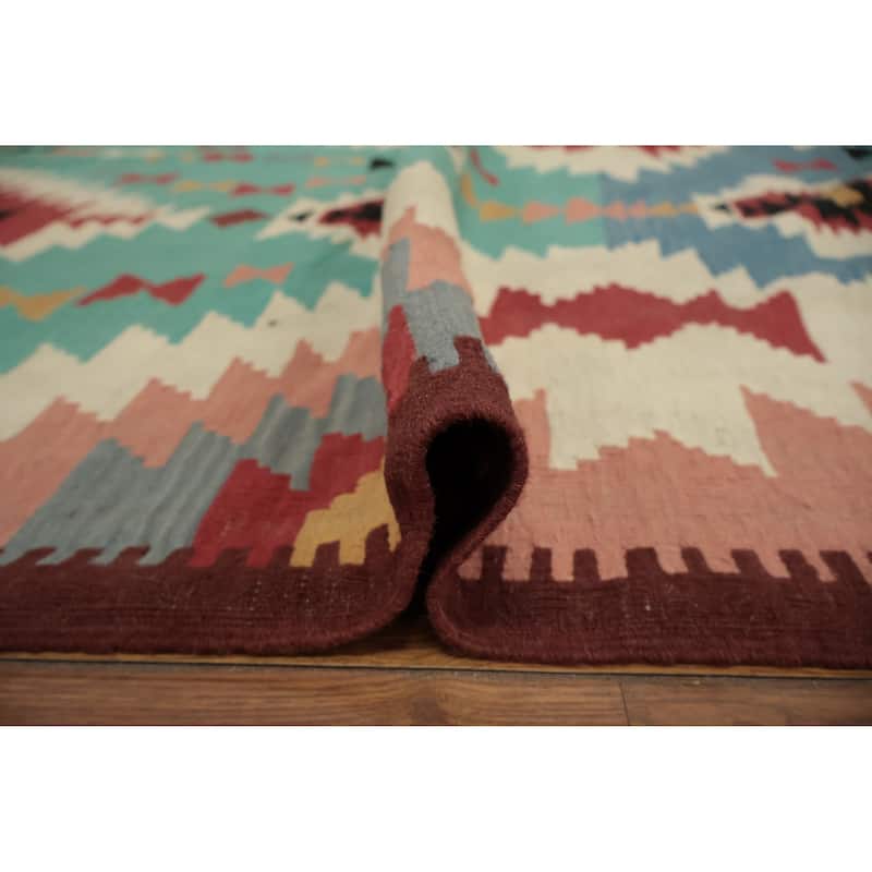 Hand Woven Oriental 100% Wool Carpet Southwestern Tribal Multi-Colored Kilim Area Rug - 14' 1'' X 10' 4''