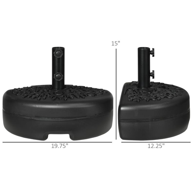HDPE and Steel Half Umbrella Base Water or Sand Fillable Fits 1.5 and 2 Inch Poles for Balconies and Patios