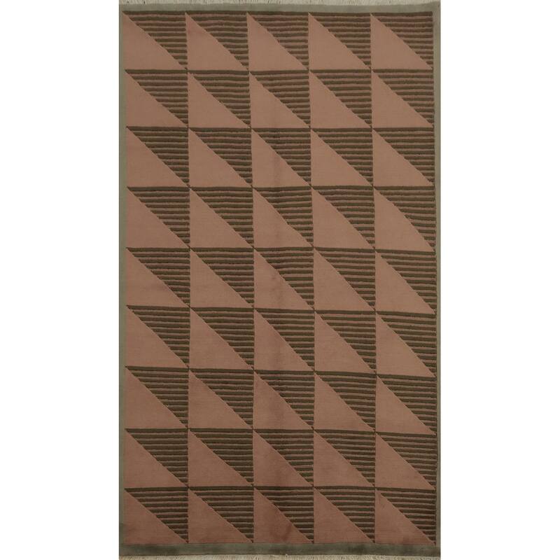 Hand Knotted Oriental 100% Wool Carpet Modern Geometric Pink Nepalese Area Rug - 8' 3'' X 4' 11''