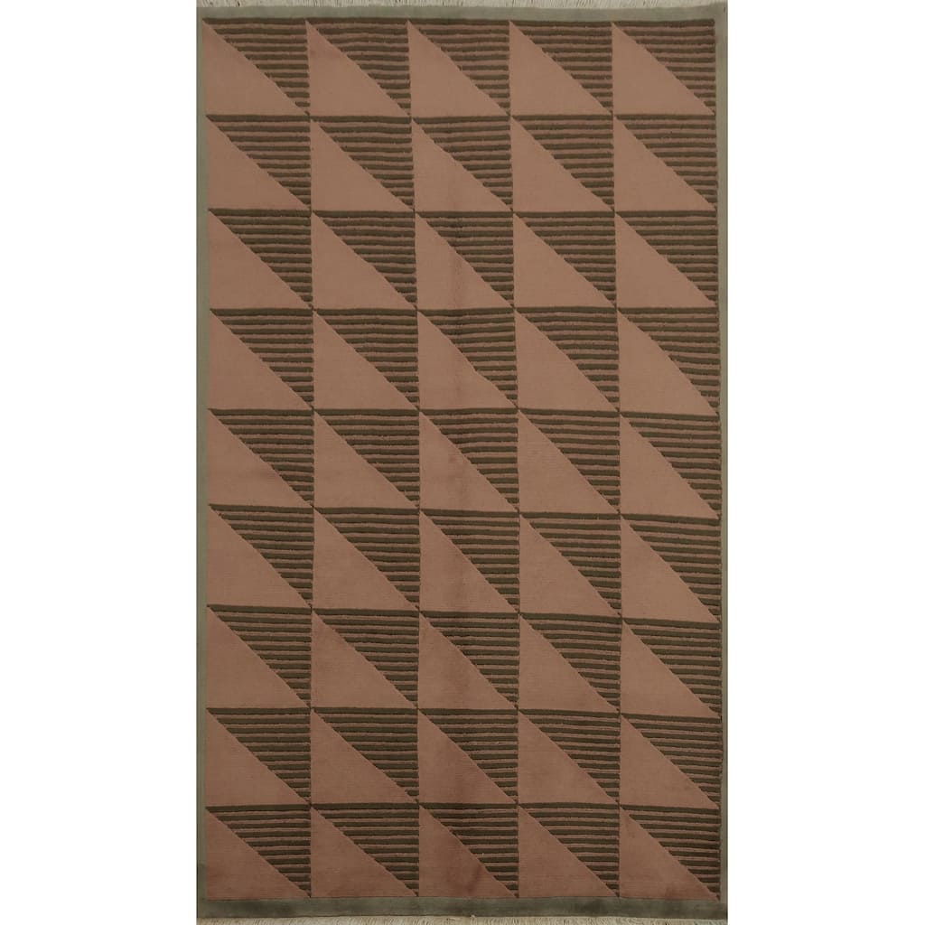 Hand Knotted Oriental 100% Wool Carpet Modern Geometric Pink Nepalese Area Rug - 8' 3'' X 4' 11''