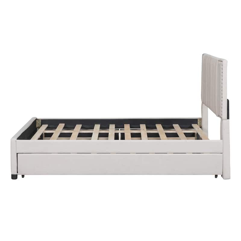 Full Size Platform Bed with 2 Drawers and 1 Twin Trundle